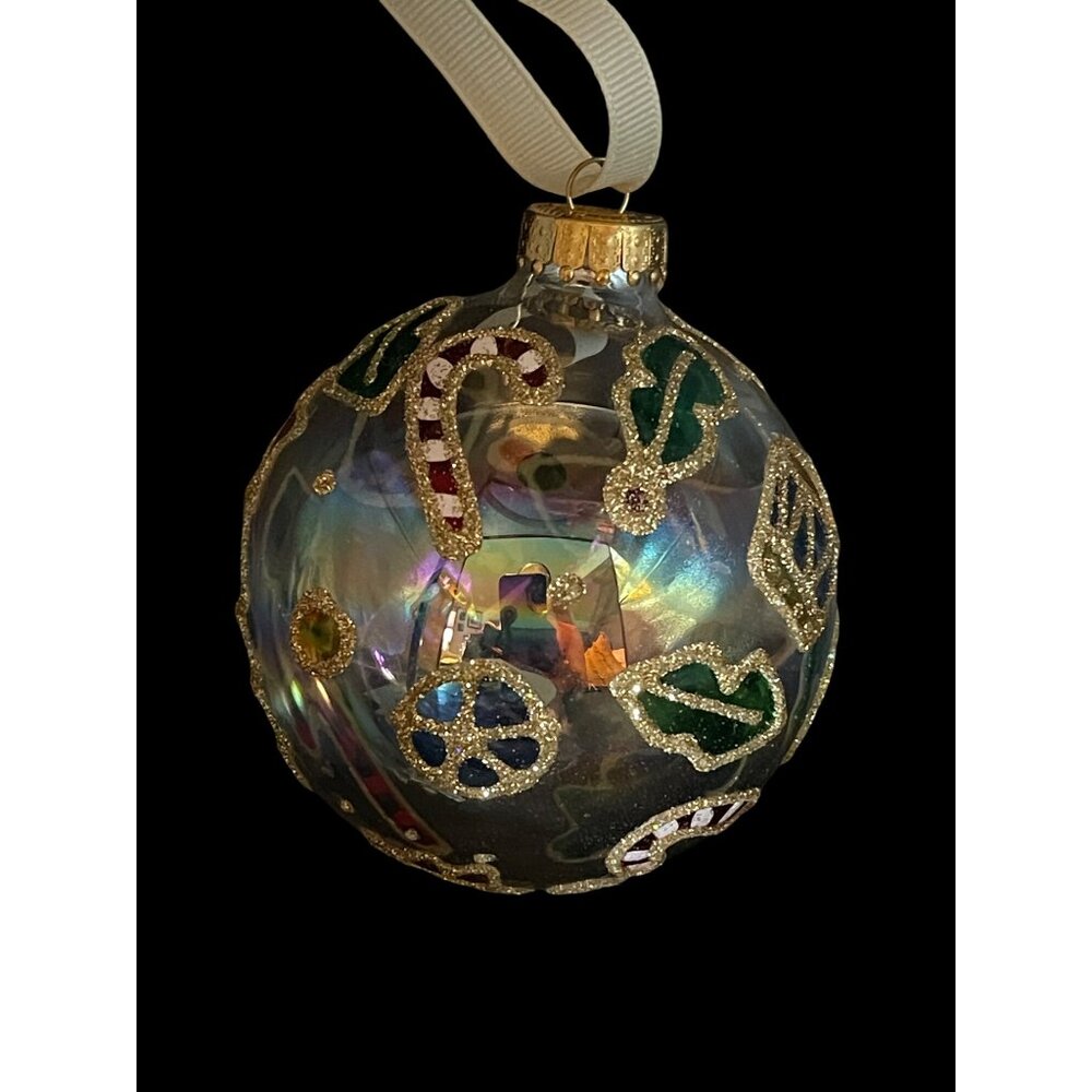 Set of 3 U. T. Clear Blown Glass 4” Gold Glittered Holiday Christmas Ornaments - Picture 3 of 6